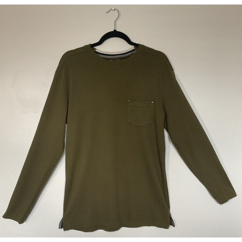 Craft + Flow Sweater Polo Green Thyme Cable Knit Long Sleeve Size L